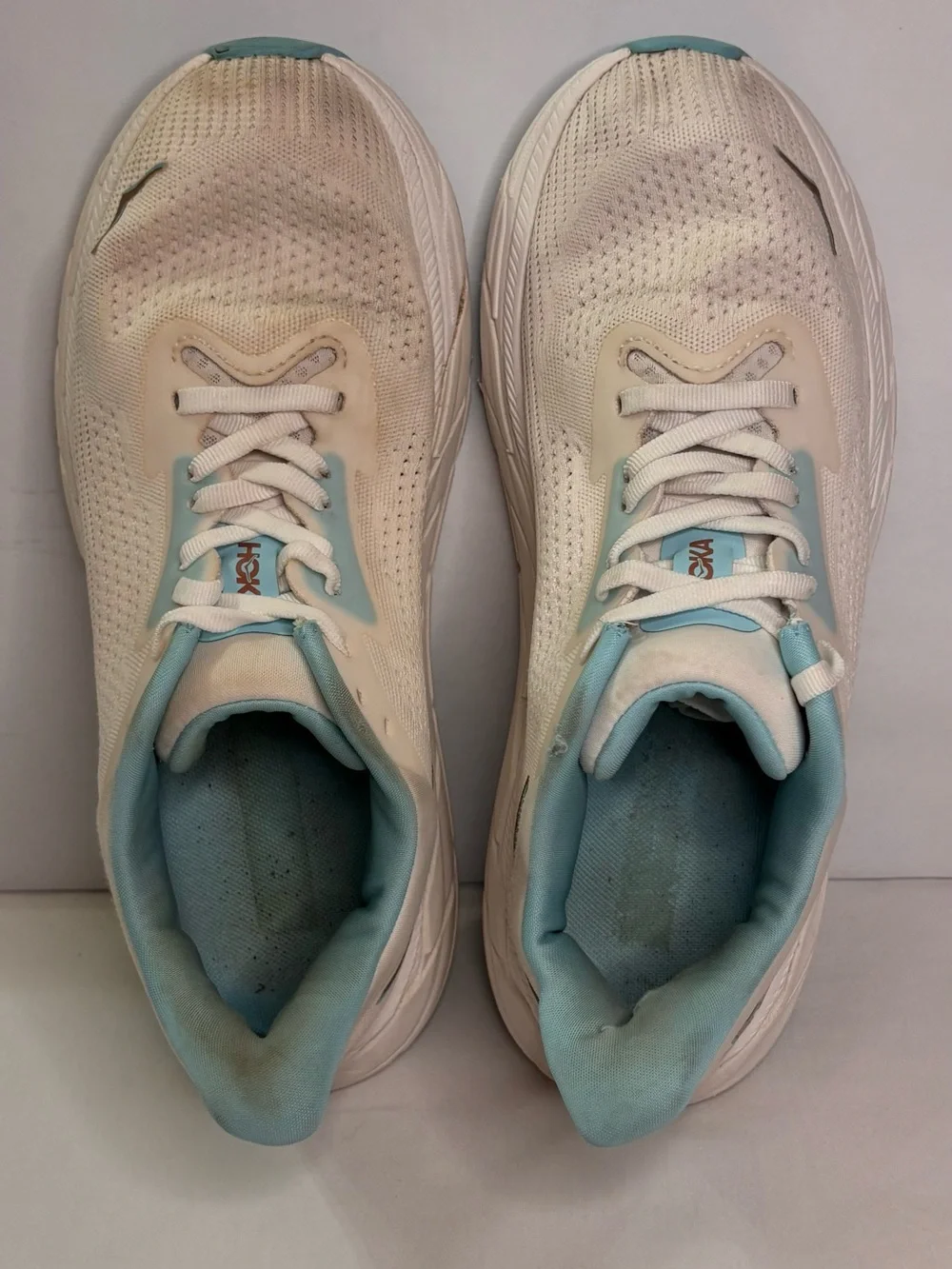 HOKA Women's White & Aqua Blue Running Shoes Sz 7.5